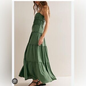 Free People Green Brooke Tiered Maxi Dress